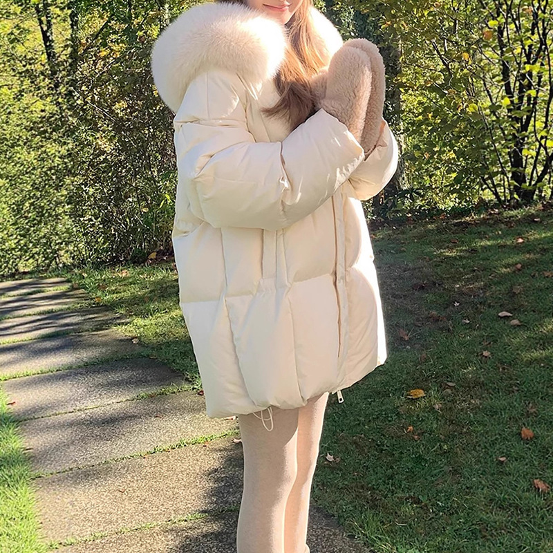Moscow's Winter Samsung Traceable Duck down Fox Fur Collar down Jacket Winter Fashion Warm Mid-Length Jacket