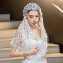 外贸跨境白色蕾丝套头花边头巾 穆斯林头饰中短款头纱2024新款女