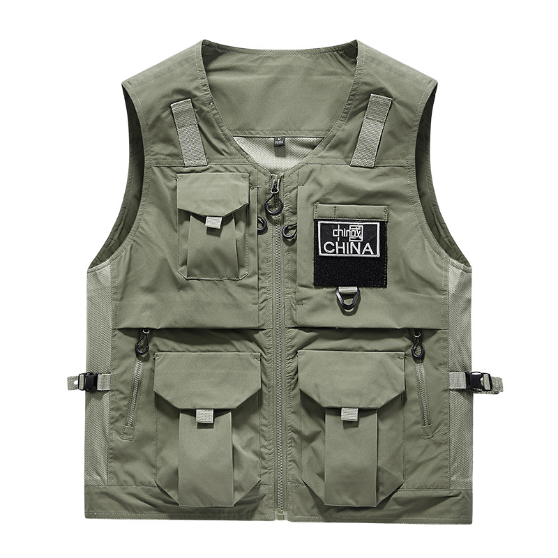 China estilo de hombre chaleco 2023 otoño al aire libre camuflaje bolsas de pegatina de cuello vertical chaleco de trabajo casuales chaqueta