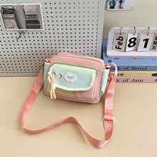 跨境新款可爱包包斜挎包女百搭简约小方包撞色小清新森系卡通背包
