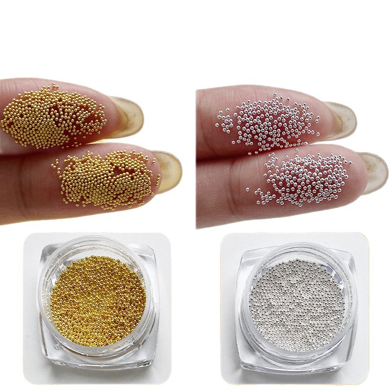 0,4mm Mini pequeños granos de acero accesorios de uñas tamaño pequeño cuentas redondas de metal DIY decoraciones de uñas Accesorios
