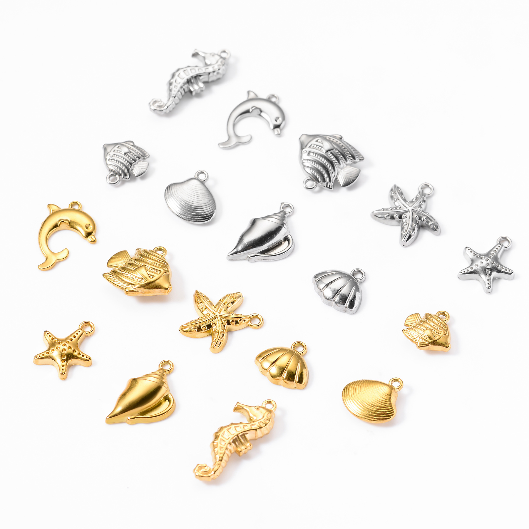 Marine Style Style Plating Craft 5 PCS/Package 12.5*12.5mm 13.5*13mm 13.5*16mm 304 Stainless Steel Starfish Shell Fish Pendant