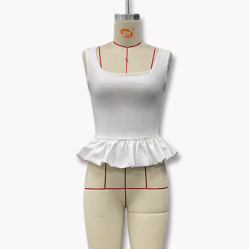 Ropa de mujer europea y americana 2025 verano nuevo color sólido moda sin mangas cuello cuadrado espalda abierta burbuja sexy chaleco pequeño top mujer