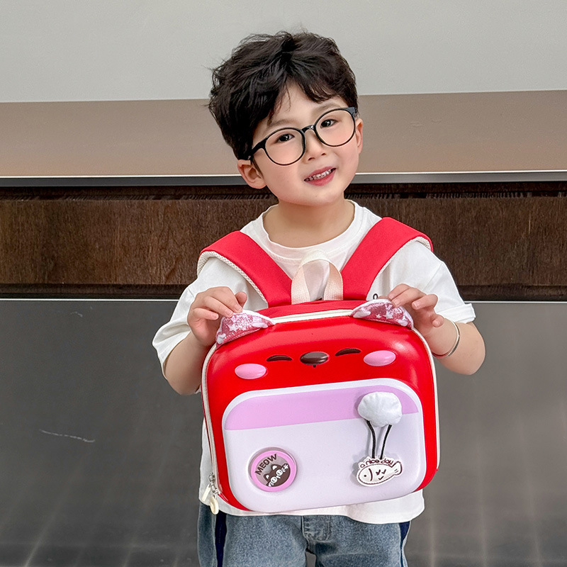 Mochila de cáscara dura para niños, jardín de infantes, mochila de cáscara de huevo de gato de dibujos animados, mochila para niños y niñas de clase media