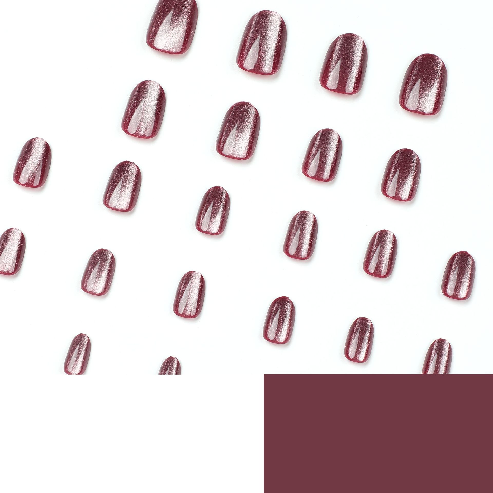 Desgaste uña corta pieza de uñas gema púrpura ojo de gato falso clavo terminado pieza de uñas al por mayor pieza de belleza de uñas terminado desmontable