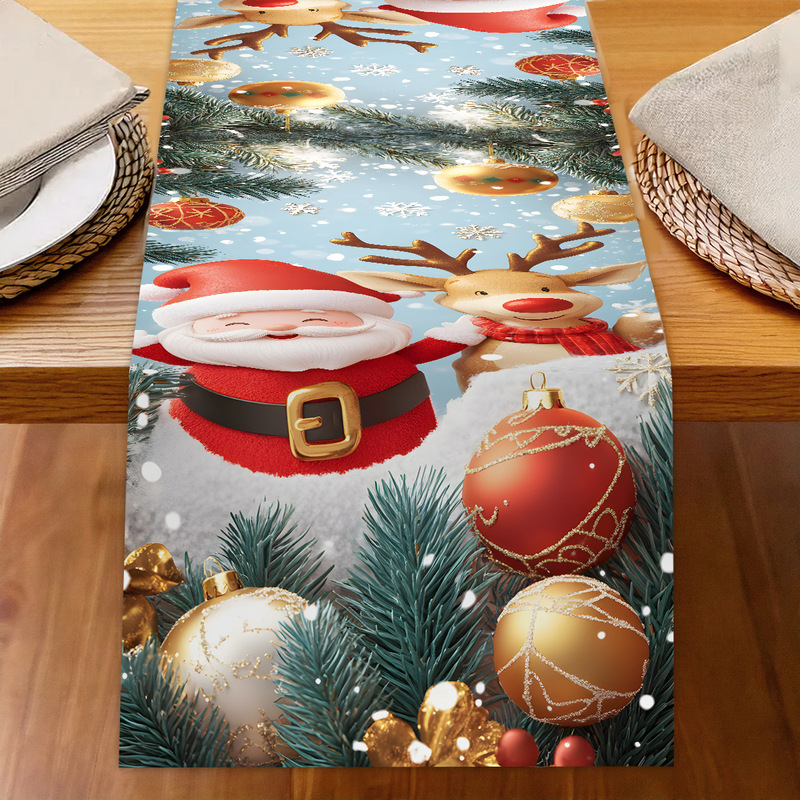 クロスボーダークリスマスリネンテーブルフラグ漫画サンタクローススノーフレークプリントテーブルクロスリビングルームカウンター装飾テーブルクロス|undefined
