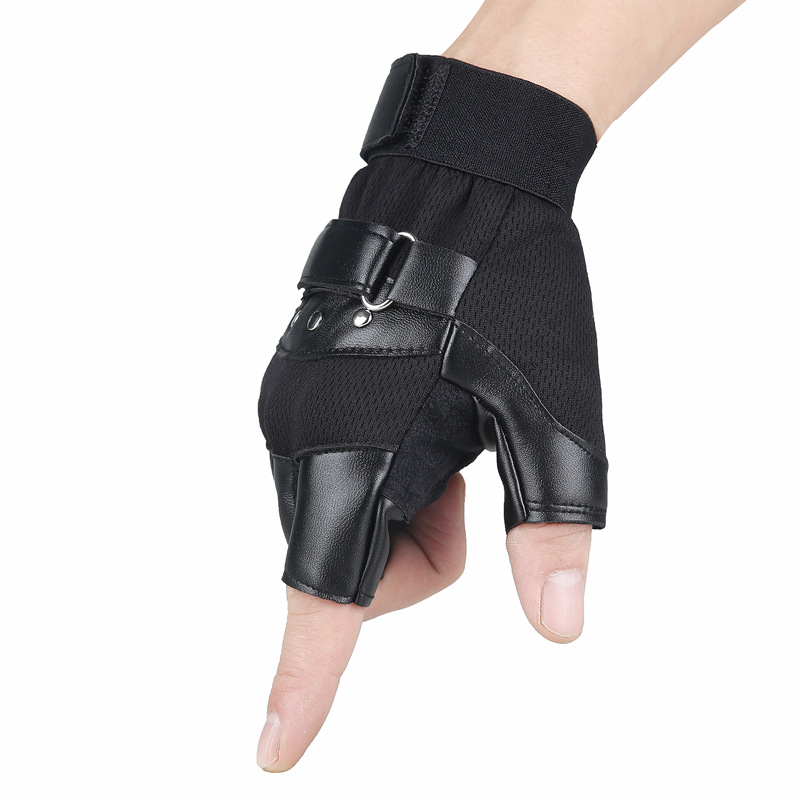 Guantes de piel de oveja medio dedo deportes de los hombres antideslizante fitness táctico al aire libre remache dedo abierto montar motocicleta medio dedo guantes
