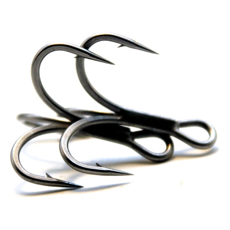 High Carbon Steel Lure 6066 Reinforced Three-Hook Thickened Barbed Three-Hook Black Nickel Anti-Rust Coated Fishhook Wholesale