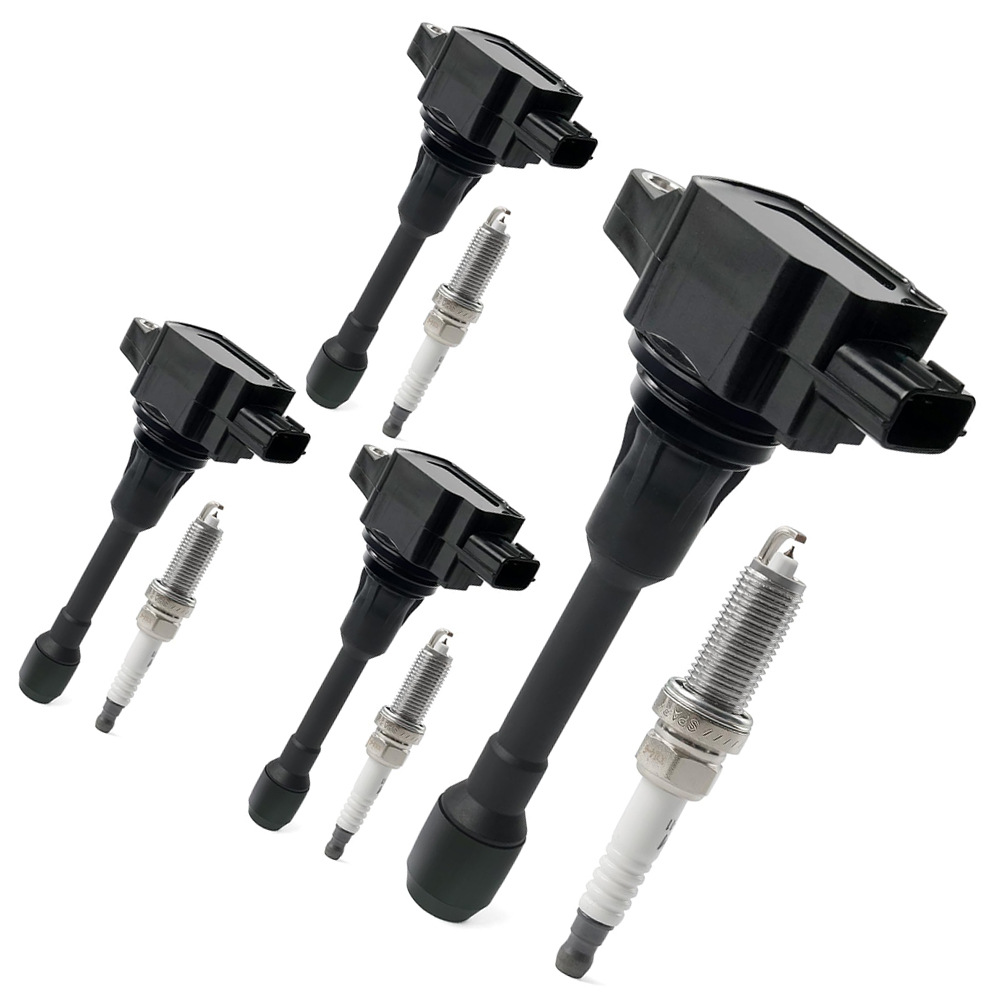 A set of 4 ignition coils + iridium spark plugs suitable for Nissan 1.6 1.8 2.0 2.5L UF549