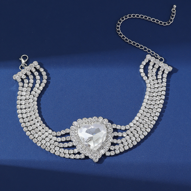 Heart Crystal Choker Necklace Multi-layer Statement Jewellery_voghion.com