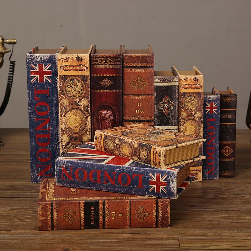 Wooden Fake Book Simulation Book Model Study Office Bookcase Vintage Decorative Book Photography Props Crafts Decoration