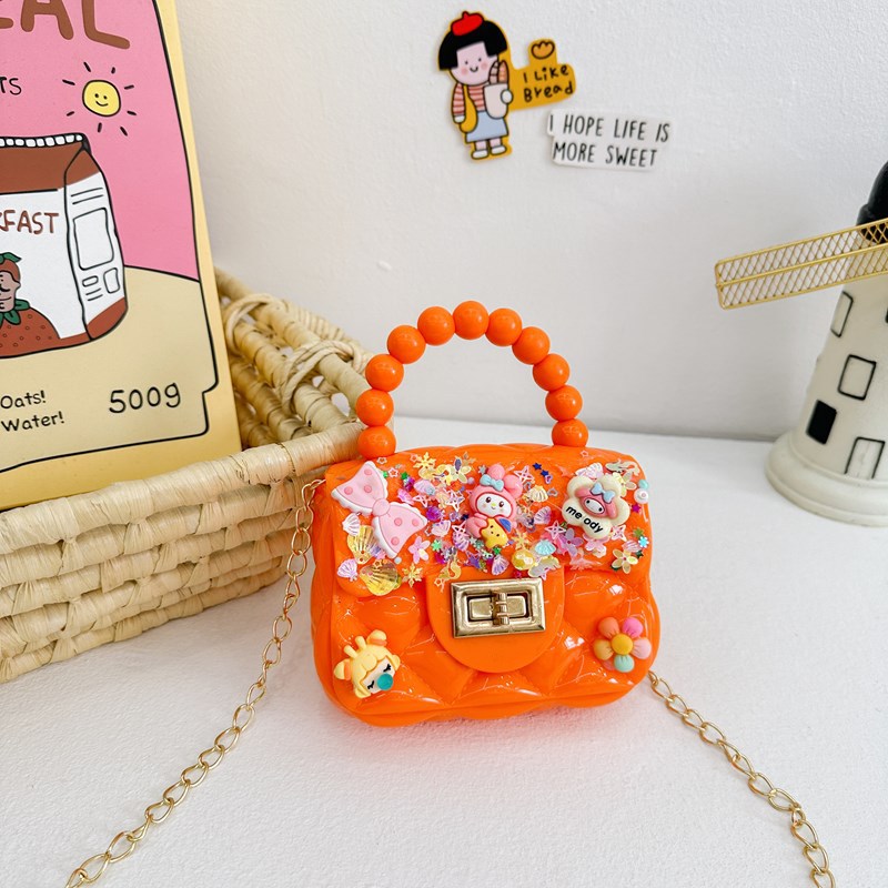 Nuevo bolso de pegamento de crema para niños bolso de mano DIY bolso de material de red chica bolso de hombro lindo