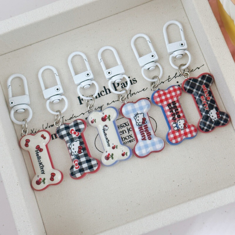 Ins New Plaid Cat Bone Keychain Girly Kt Cat Pendant Gift for Best Friends Couple Backpack Accessories Ins New Plaid Cat Bone Keychain Girly Kt Cat Pendant Gift for Best Friends Couple Backpack Accessories