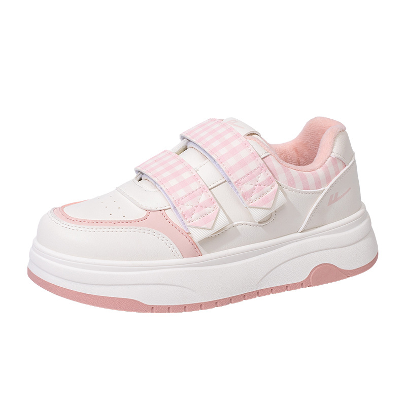 Zapatos de suela gruesa de terciopelo, calentamiento de moda, cómodos, zapatos de velcro, zapatos de skate de moda para mujeres que viajan en invierno
