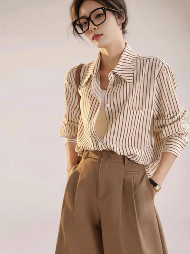 Women's Spring and Autumn New Fashion Casual Korean Version Outerwear Shirt French High-End Long-Sleeve Top