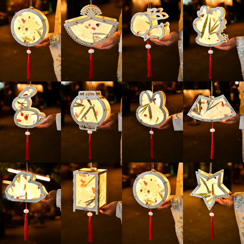 Nuevo producto linterna portátil luminosa Festival del medio otoño Hanfu linterna clásica palacio antigua linterna de loto niños hecho a mano bricolaje