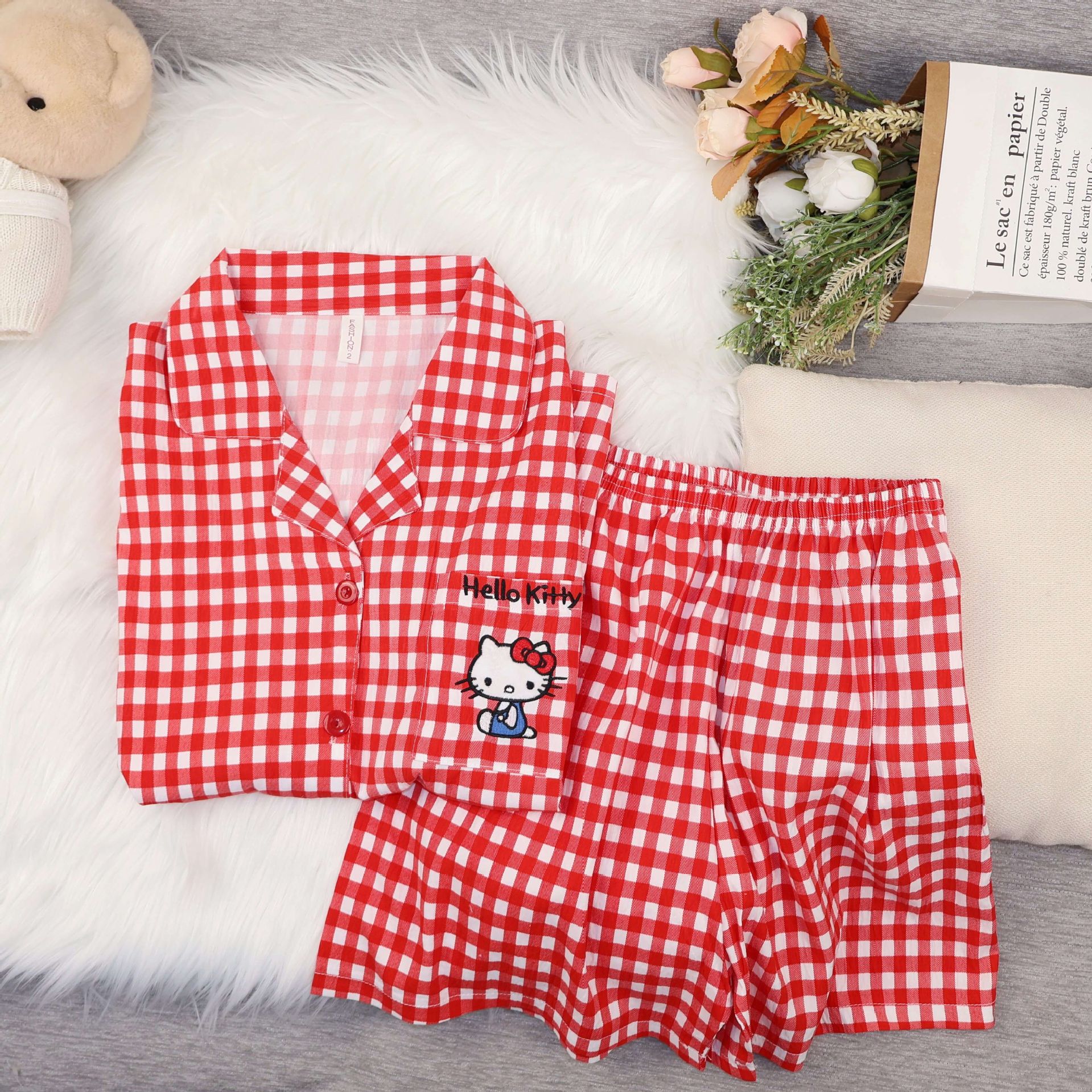Al por mayor transfronterizo nuevo verano nubes de algodón dibujos animados mangas cortas pantalones cortos pijamas ropa de casa de mujer set ropa de casa de moda