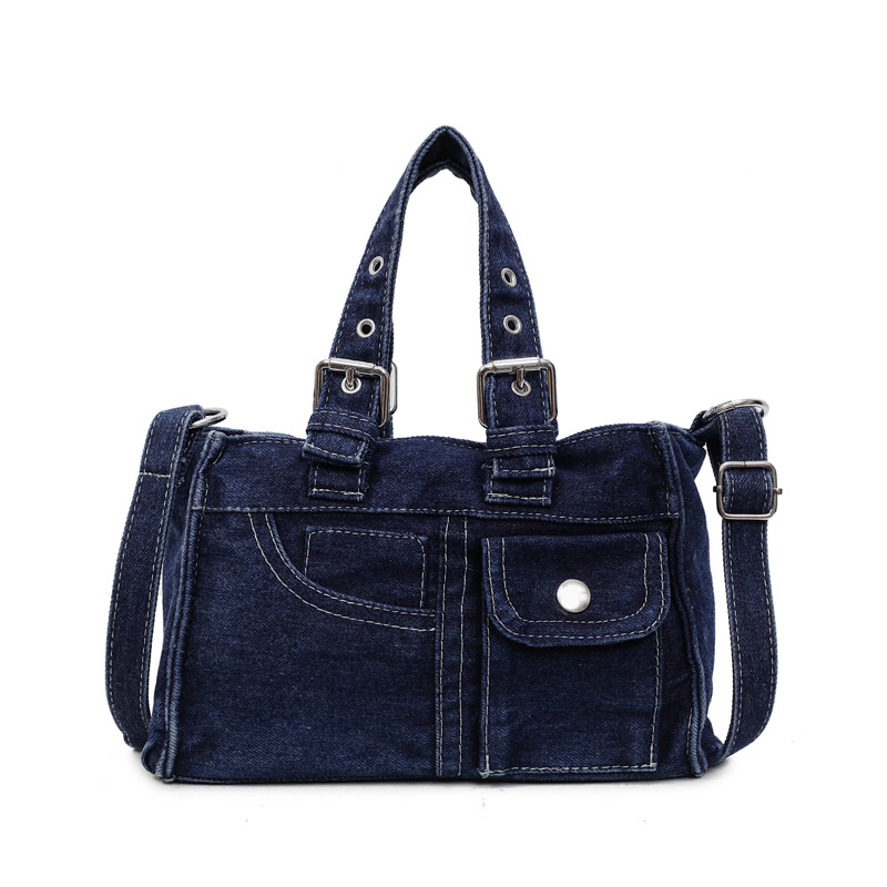 Bolso de mano de jeans retrógrado francés para mujeres nueva alta calidad de alta capacidad para hacer la vieja textura mochila de hombro