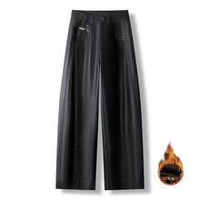 直筒窄版皮裤女秋冬加绒加厚保暖高腰宽松显瘦垂感显高弯刀阔腿裤
