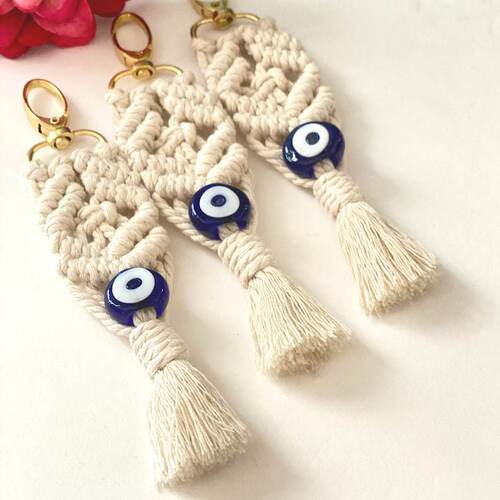 Bohemian hand-woven cotton tassel pendant devil's eye keychain cross-border foreign trade supply