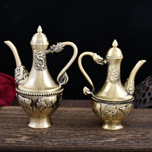 黄铜双鱼酒壶复古创意五牛八仙家居酒柜酒宴高酒壶金属摆件工艺品