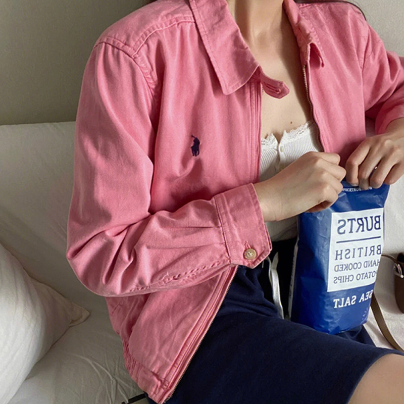 RL Jacket 25ss Early Autumn New Style Lapel Loose Fit Unisex Couple Cardigan Long Sleeve Short Coat Trench Coat