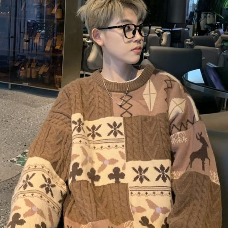 Otoño e invierno suéter grueso para hombres tendencia coreana suéter de punto japonés suelto invierno ins estilo Hong Kong abrigo de suéter perezoso