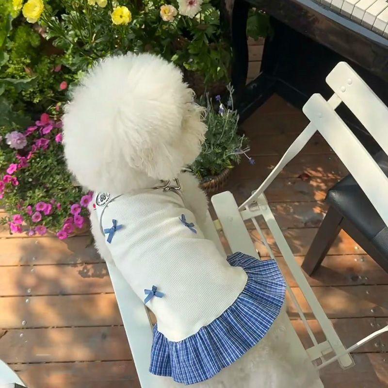 狗狗夏季衣服蝴蝶结吊带裙子拼接连身裙泰迪比熊马尔济斯宠物背心|undefined