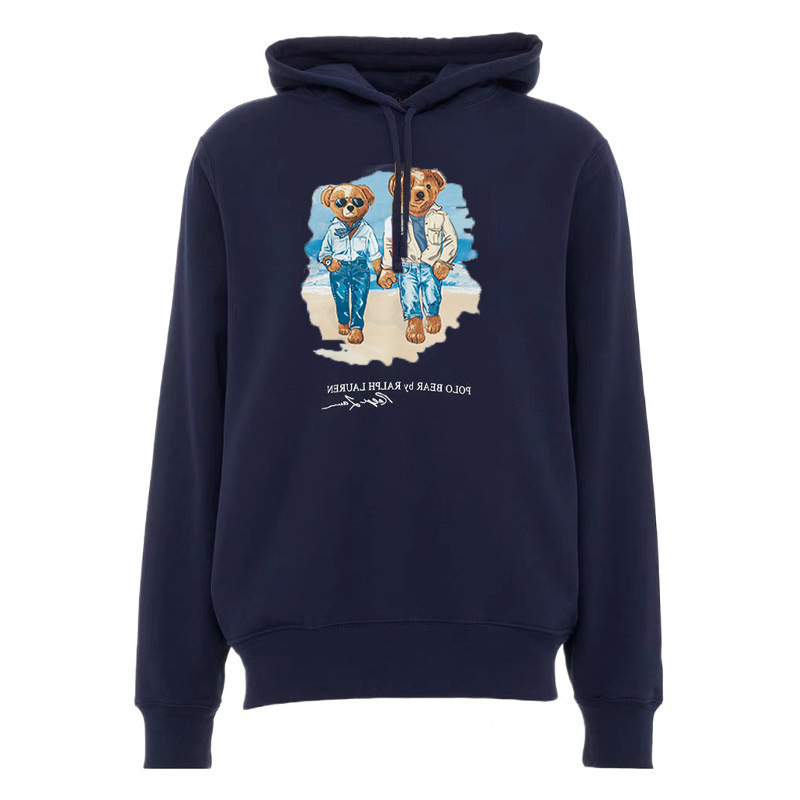 Spring 24 Polo Bear Hooded Ralph Lauren Bear Pullover Hooded Fleece Sweatshirt Men's Autumn and Winter Top