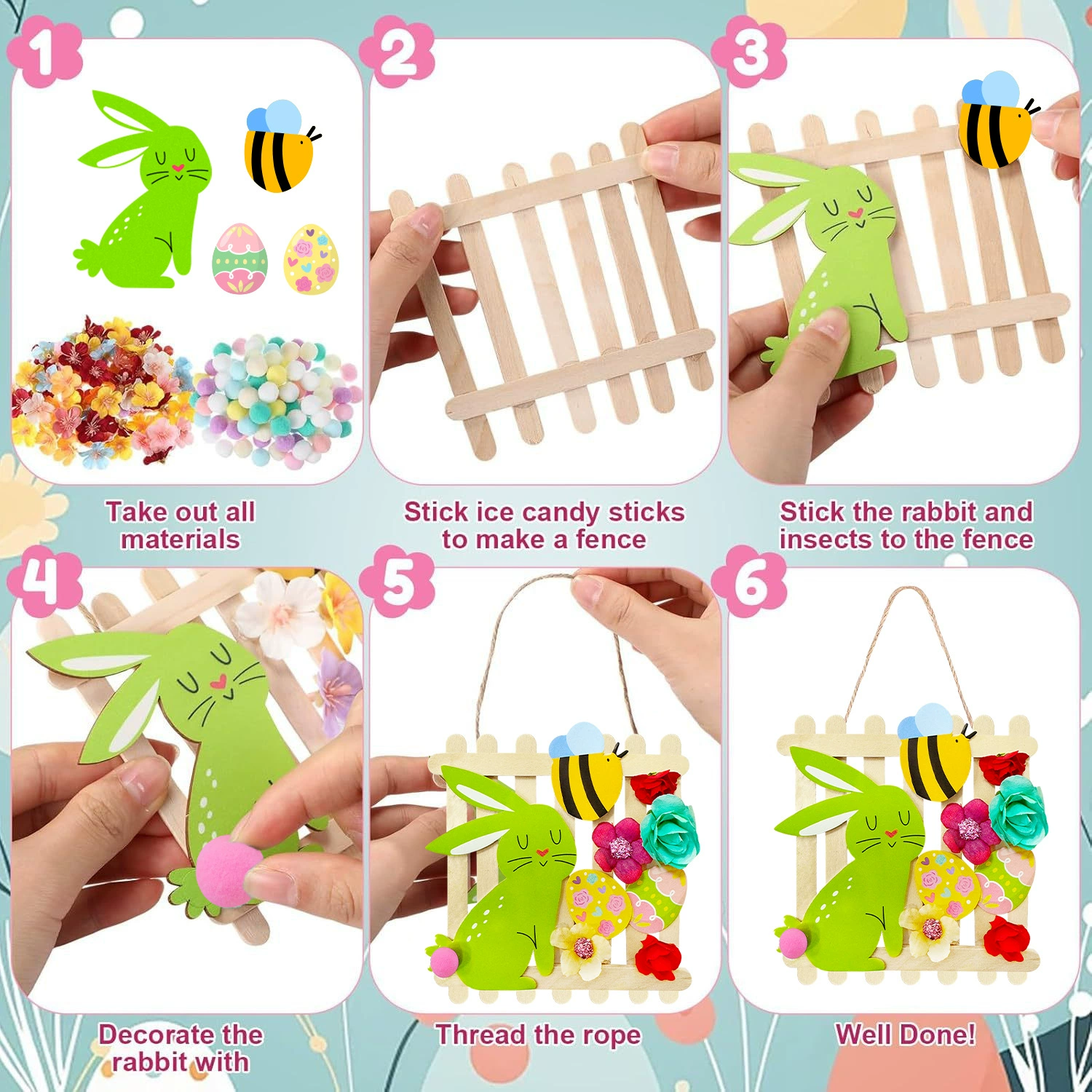 Set, wooden rabbit, accessory with butterfly, handmade, bee