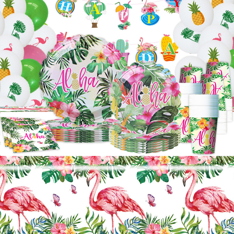 Green Hawaiian Paper Plates, Paper Napkins, Disposable Tableware, Hot and Spicy Flamingo Tablecloth, Flag Party Supplies Green Hawaiian Paper Plates, Paper Napkins, Disposable Tableware, Hot and Spicy Flamingo Tablecloth, Flag Party Supplies