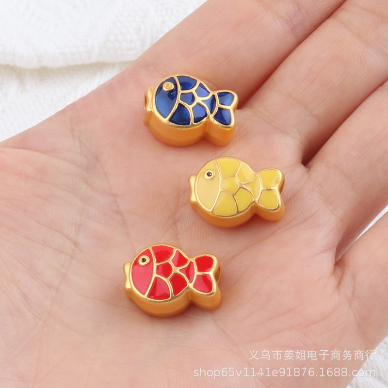 滴油金魚diy配件 合金鍍沙金色紅藍黃色錦鯉手鍊頭飾飾品材料配件