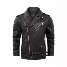 欧美跨境机车PU皮夹克亚马逊多拉链腰带皮衣男士秋冬嘻哈外套欧码