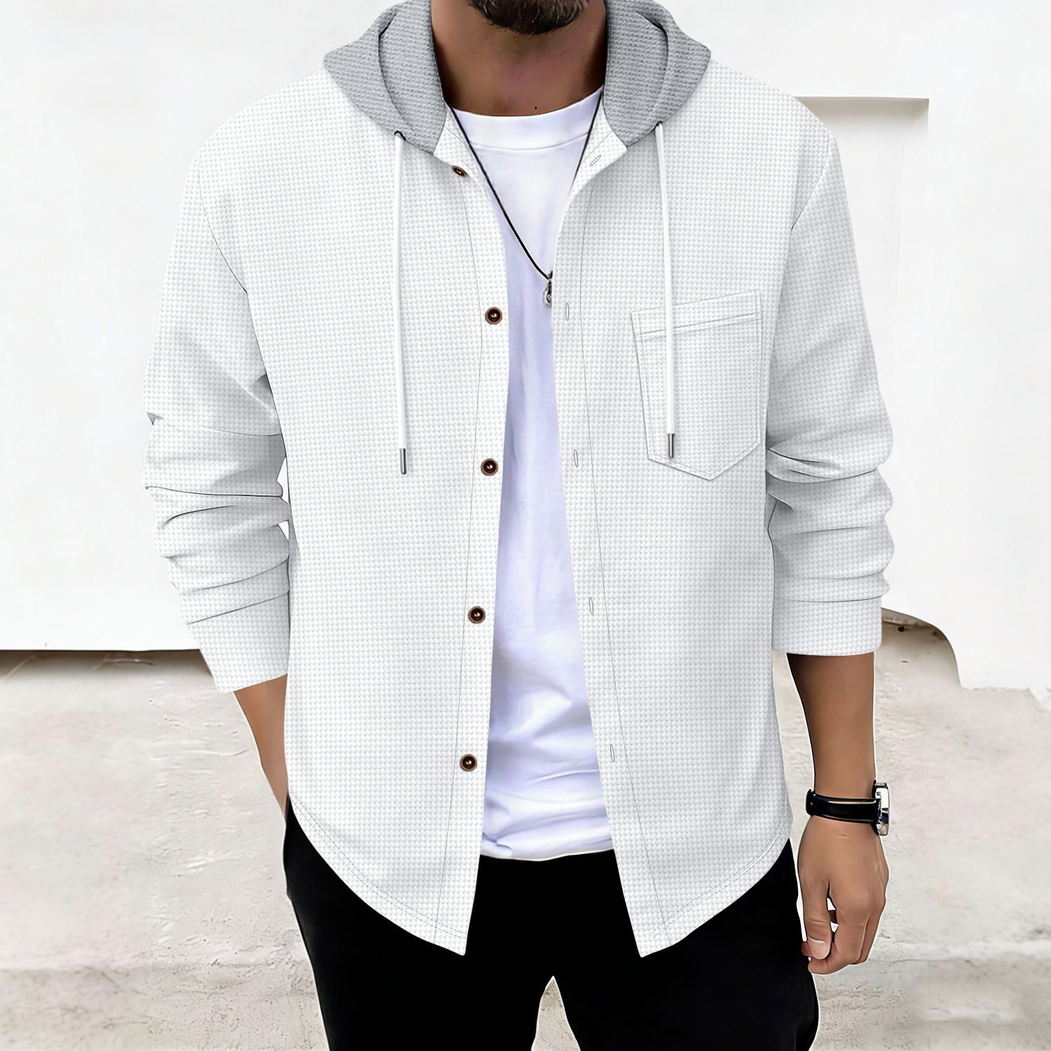 Herenhoodie met wafelstructuur en knoopzakken – Lichtgewicht trui voor casual gebruik en op reis (S-XXXL, 5 kleuren)_voghion.com