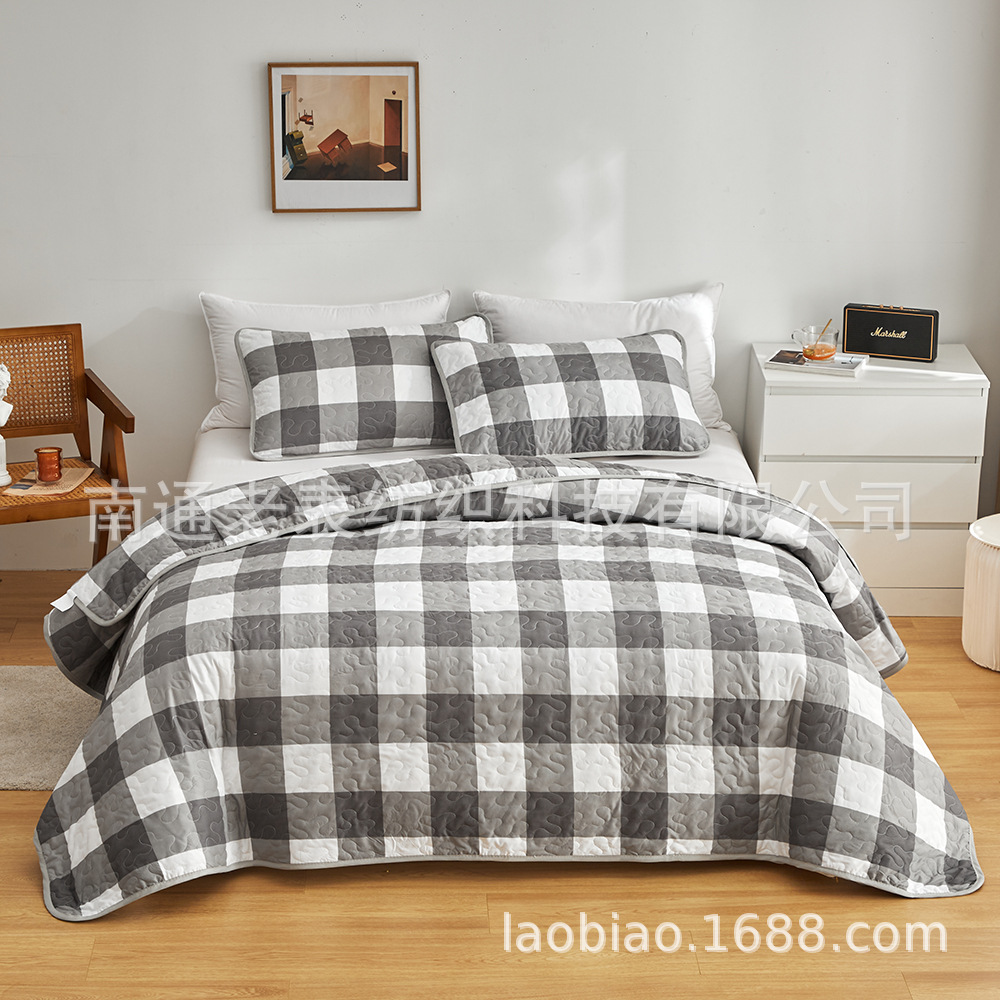 跨境家纺欧美床上用品外贸亚马逊速卖通印花夹棉绗缝被子枕套套件