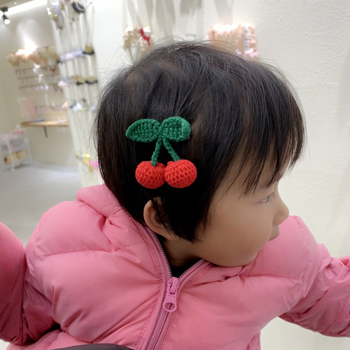 Tassel cherry children's hairpin handmade crochet wool baby BB clip hairpin cross-border best-selling hair accessories finished product