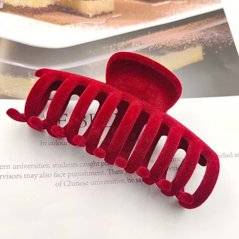 Haarklammern aus rotem Samt für Damen und Mädchen, große Haarklammern für dickes Haar, starker Halt, Haarklammern, Weihnachtsgeschenke_voghion.com