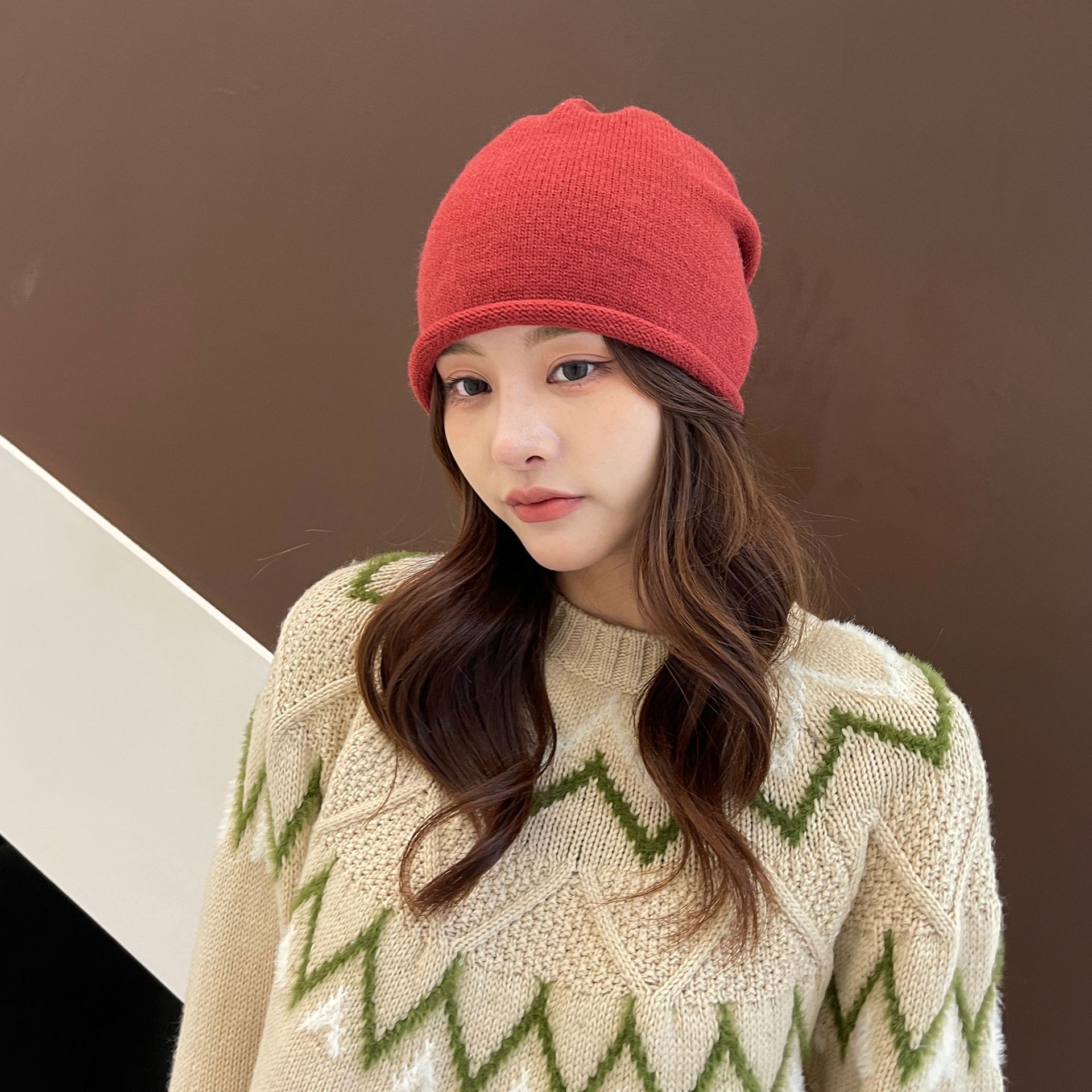 Sombrero de pila de las mujeres de estilo coreano de moda ins Internet celebridad lana pullover toe cap sombrero frío primavera y otoño japonés de punto de moda sombrero