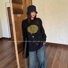 JVV十三行2025秋季新款笑脸印花休闲宽松磨毛上衣长袖T恤女71360