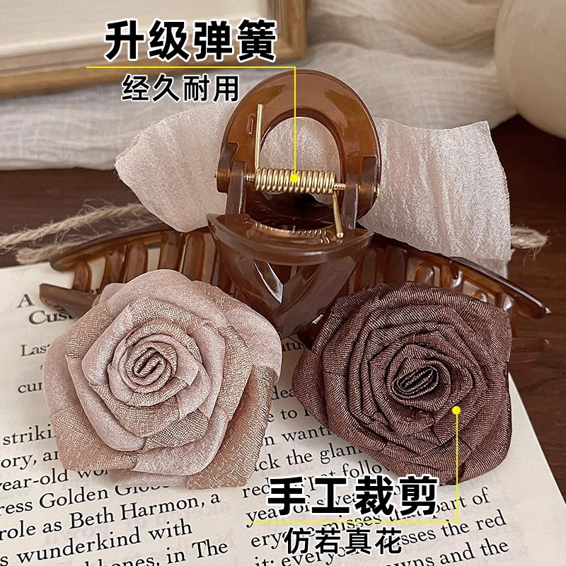 Clip de cabello grande rosa seca flores antiguo clip de cabello de otoño y invierno después del cerebro de la mujer clip de pescado pinza de cabello