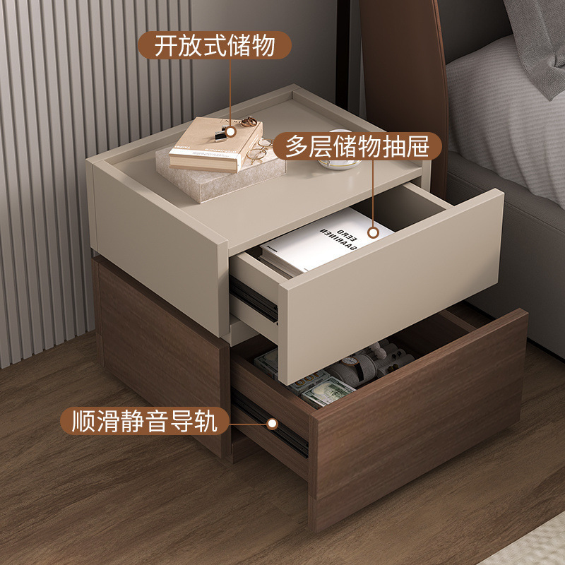 极简床头柜轻奢高级床边柜现代家用简约卧室新款实木创意储物柜|undefined