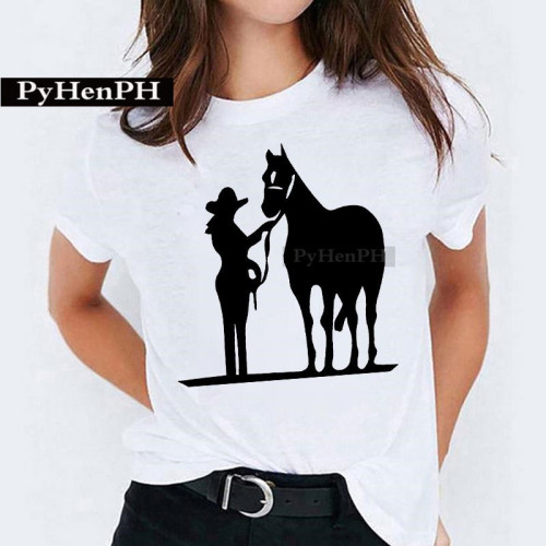 Western European Style Personality Equestrian Sports Print T-shirt for Men and Women Summer Couple Set Casual Large Print Short Sleeve Top
