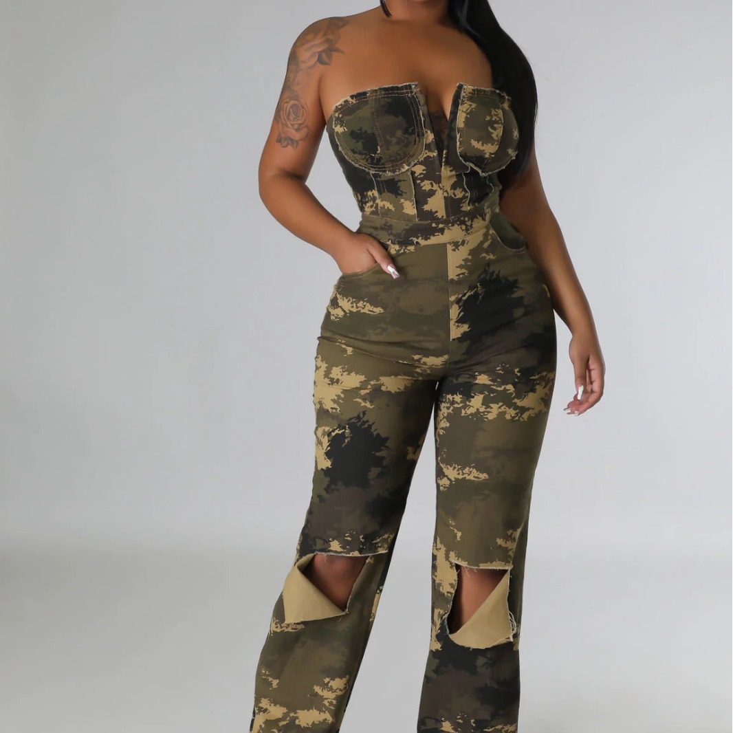 HX0372 Amazon popular a principios de otoño las mujeres del tubo camuflaje estilo occidental mono