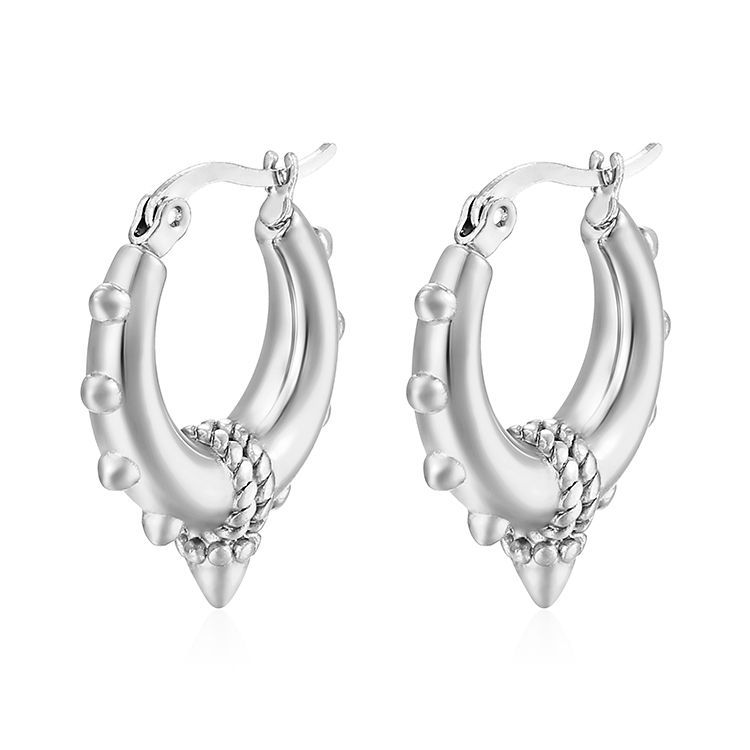 Boucles d'oreilles en acier inoxydable en forme de cône pointu rond de mode européenne et américaine transfrontalière pour femmes, boucles d'oreilles tendance plaquées or en gros_voghion.com