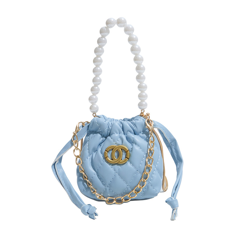 2026 nuevo niño cadena de perlas bolsos de diamante chicas moda mini bolsos de hombro caramelo princesa mochila