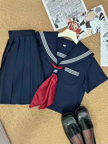 Dark blue three-piece JI uniform, authentic navy sailor suit, basic college-style set, original Japanese design
