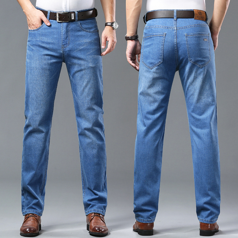 Soft Jeans hombres de cintura media-alta sueltos transpirables negocios Pantalones rectos hombres cómodos slim fit papá de mediana edad Pantalones