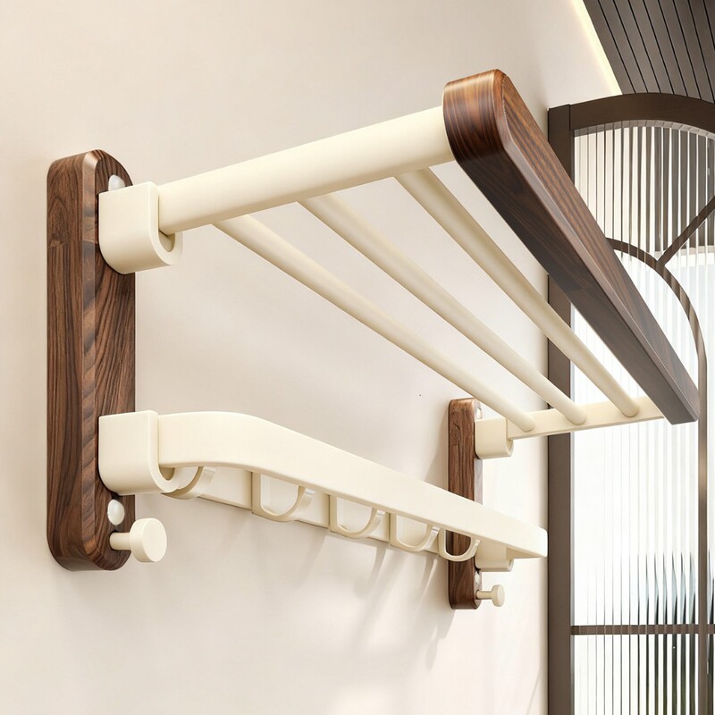 Black Walnut Towel Rack Maillard Style Bathroom Punch-Free Bathroom Classy Wall-Mounted Towel Rack Storage Shelf