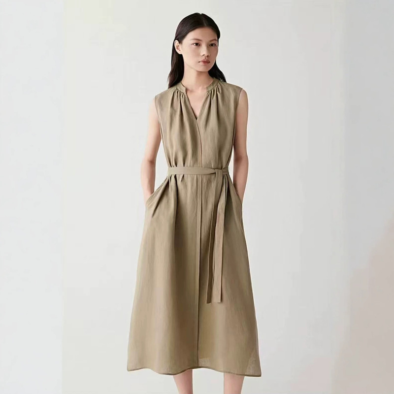 Xiaohe Women's Clothing Mall's Same Style 2026 Summer New Commuter Simple Waist-Cinching Slimming Linen Plain Dress Xiaohe Women's Clothing Mall's Same Style 2026 Summer New Commuter Simple Waist-Cinching Slimming Linen Plain Dress