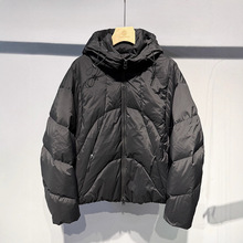 2025冬季新款纯色连帽加厚保暖韩版白鸭绒羽绒服外套休闲复古上衣